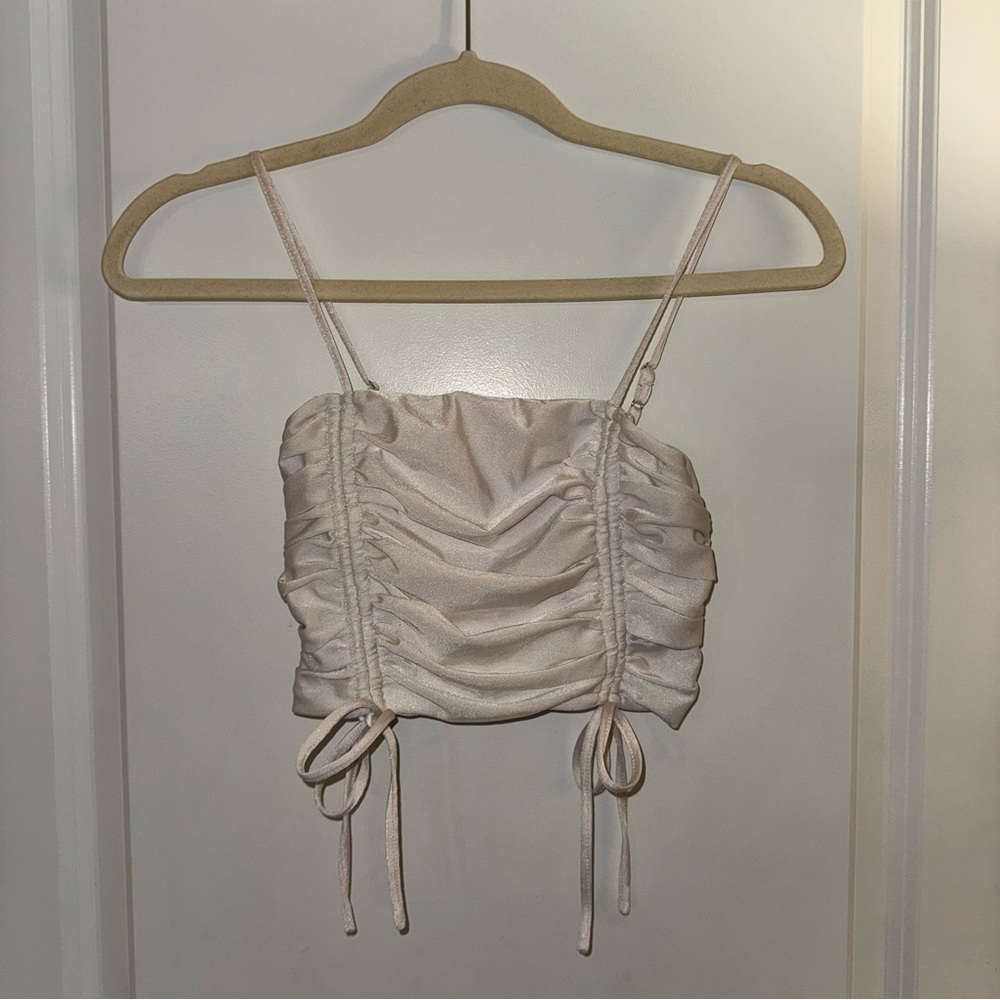 Tiger Mist Cream Ruched Tie Front Camisole